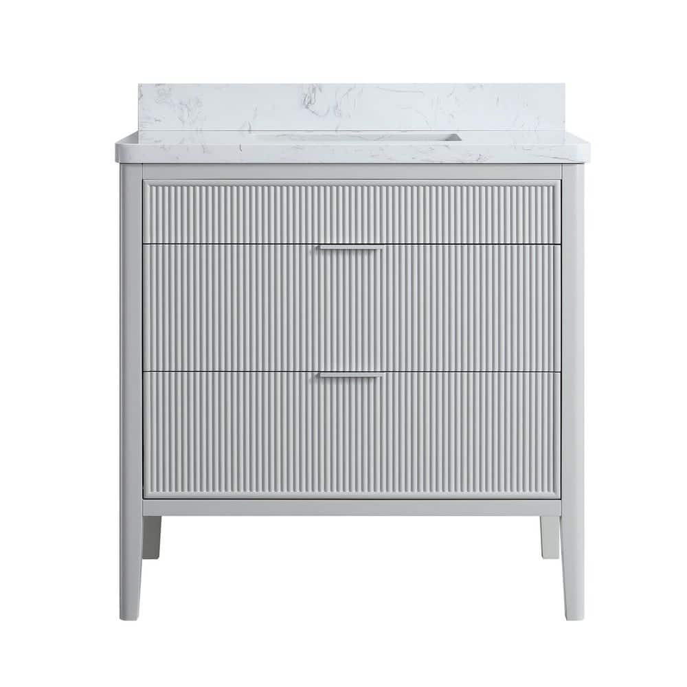 35.83 in. Freestanding Single Sink Fully Assembled Gray Bath Vanity with White Engineered Marble Top Assembled price history on PriceWatchPro