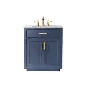 Ivy 30 in. Bath Vanity in Royal Blue with Carrara Marble Vanity Top in White with White Basin