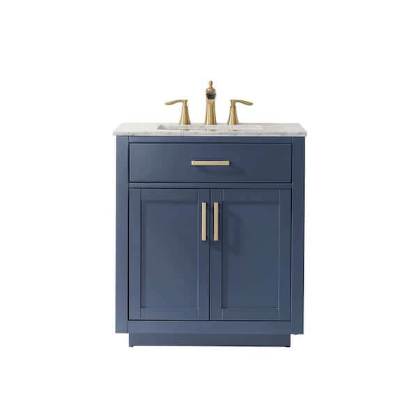Altair Ivy 30 in. Bath Vanity in Royal Blue with Carrara Marble Vanity Top in White with White Basin
