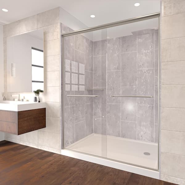 NuVo Platinum Grey-Rainier 60 in. x 30 in. x 83 in. Base/Wall/Door Rectangular Alcove Shower Stall/Kit Brushed Nickel Right