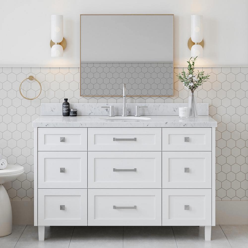 Monroe 54 in. Single Sink Freestanding Bathroom Vanity in White with Carrara White Quartz Top price history on PriceWatchPro