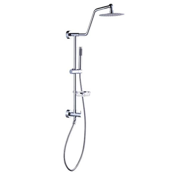 IVIGA 1-Spray Multifunction Round Wall Bar Shower Kit with Swivel Shower Head, Hand Shower and Soap Caddy in Polished Chrome