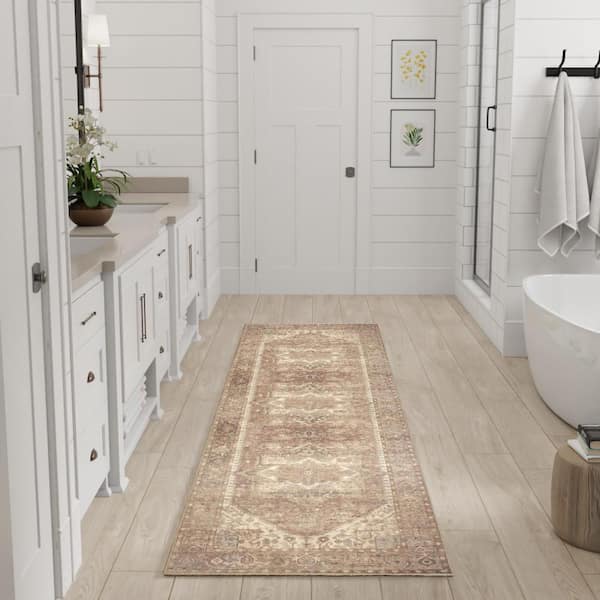 Vintage Washables Gold 2 ft. x 6 ft. Center Medallion Traditional Runner Area Rug