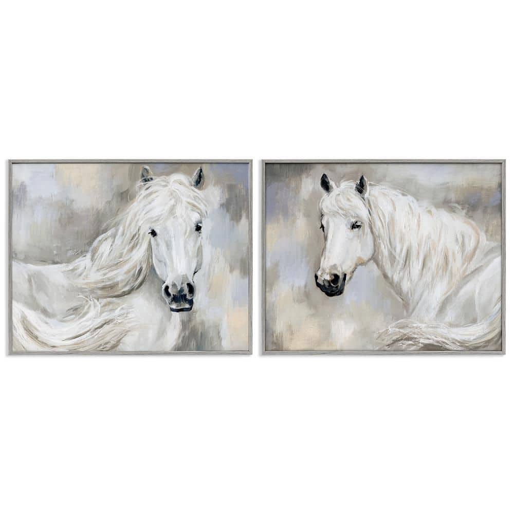 Charming White Horses by Victoria Barnes 2-Pieces Gray Framed Animal Giclee Art Print 24 in. x 30 in. price history on PriceWatchPro