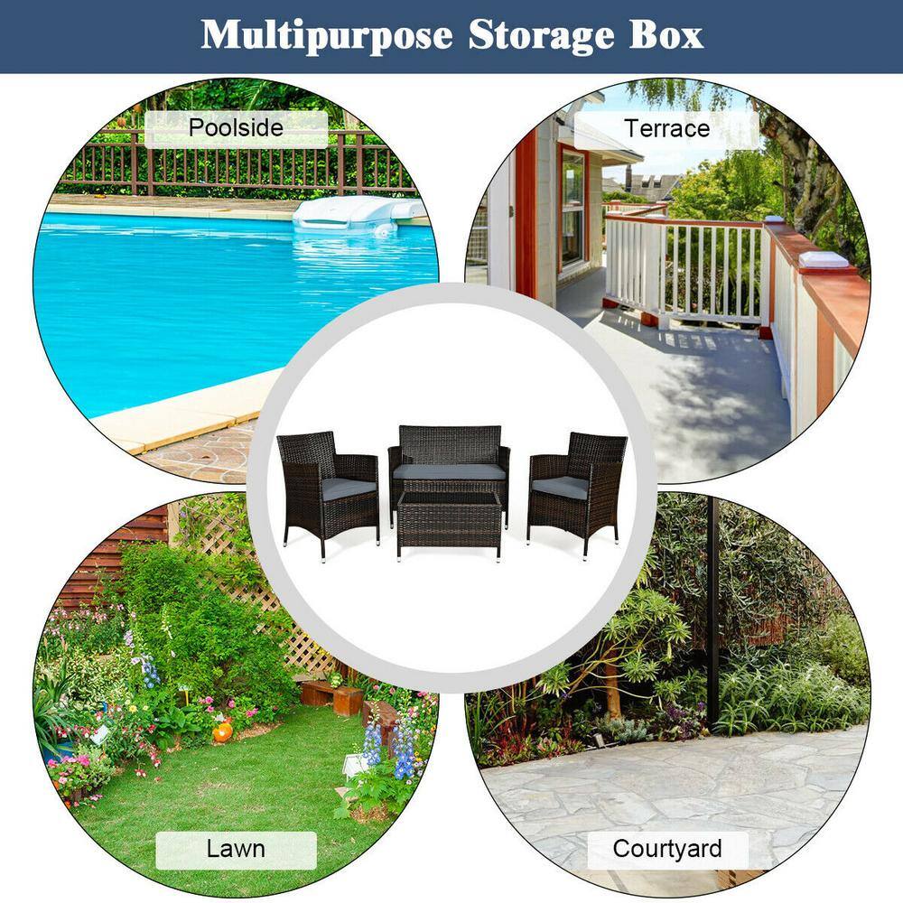 4-Piece Gray Rattan Wicker Patio Sofa Set with Cushions and Coffee Table