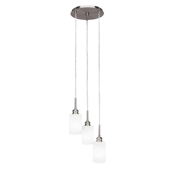 Unbranded Albany 60-Watt 14.75 in. 3 Light Nickel Shaded Pendant Light with 4 in. White Matrix Glass Shade, No Bulbs Included
