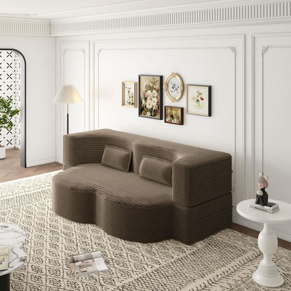 Harper & Bright Designs 78 in. Coffee Plush Corduroy Sleeper Sofa