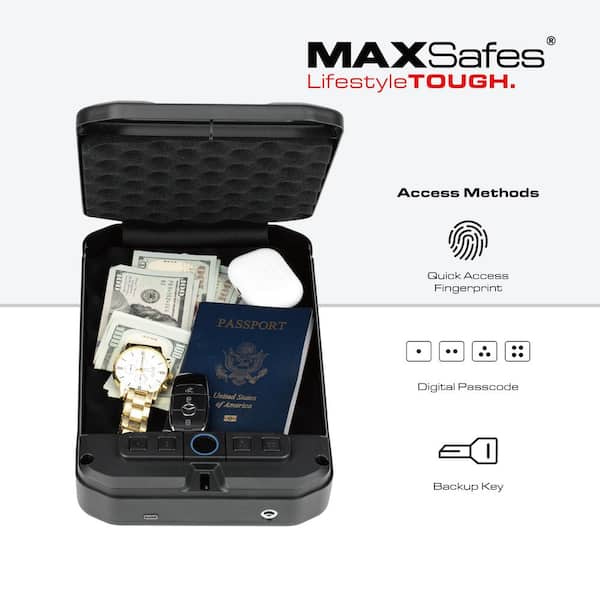 18- Gauge Steel Portable Lock Box Safe with Digital Fingerprint Lock Access in Black TSA Compliant