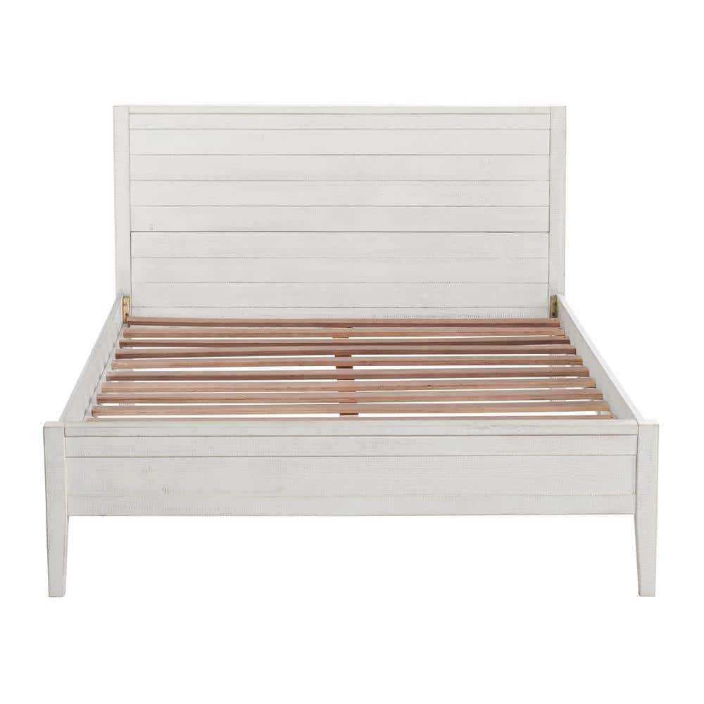 Driftwood White Pine Full Platform Bed with Drawer and Slats