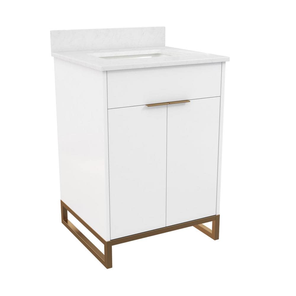 Leona 24" White and Gold Freestanding Bathroom Vanity