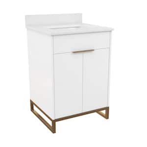 Leona 24 in. W x 22 in. D x 38 in. H Single Sink Bath Vanity in White with White Engineered Stone Composite Top