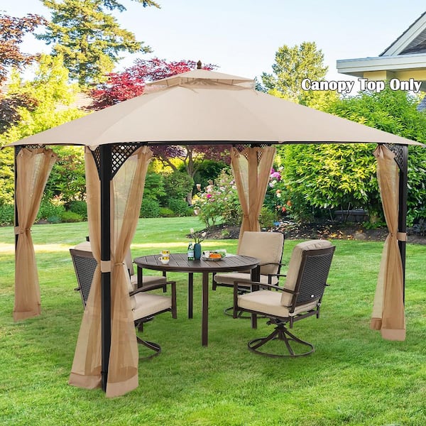 10 ft. x 12 ft. Patio Gazebo Replacement Top Cover 2-Tier Canopy CPAI-84 Outdoor Beige