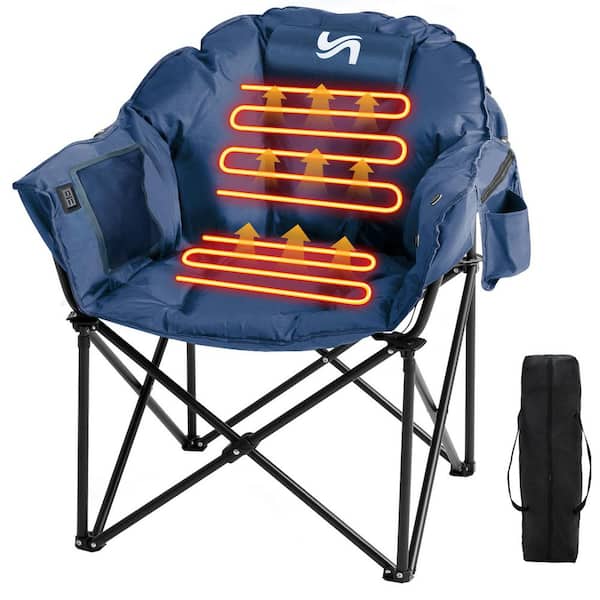 Oversized Heated Camping Chair w/3 Heat Levels Portable Folding Heated Chair Round Moon Saucer Folding Lawn Chair, Teal
