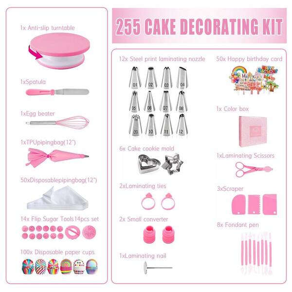 cake dressing tools Cake Decorating Kit,132Pcs Cake Making Decoration Tools with Cake Turntable Stand,Cupcake Wrappers,Icing Piping Nozzles,Russian Tips,Baking Decorations Supplies Set Dxbrunners