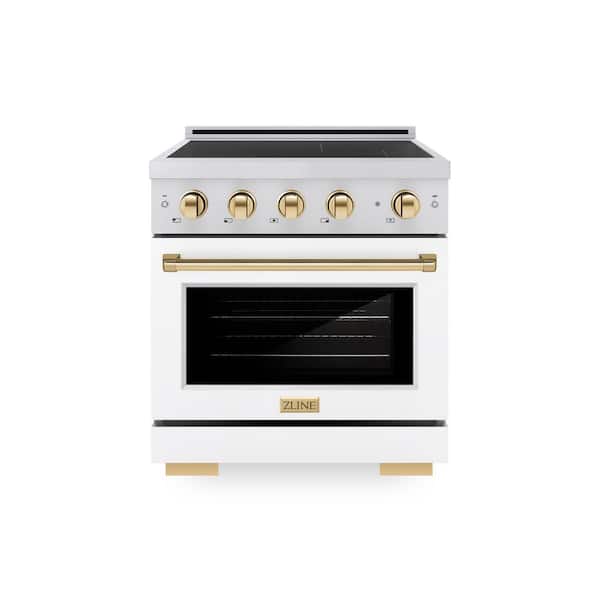 Autograph 30 in. 4.2 cu. ft. Induction Range with 4 Element Cooktop in Stainless with White Matte and Gold Accents
