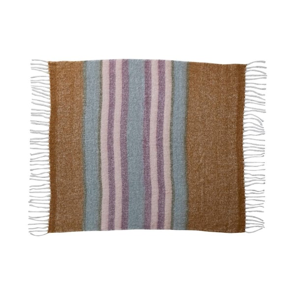 Storied Home Dark Multicolor Striped Acrylic and Wool Throw Blanket