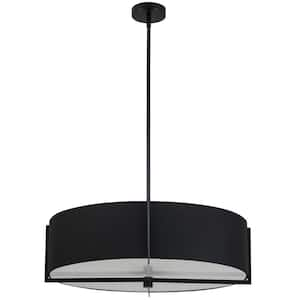 Preston 4 Light Matte Black Shaded Pendant Light with Black Fabric Shade