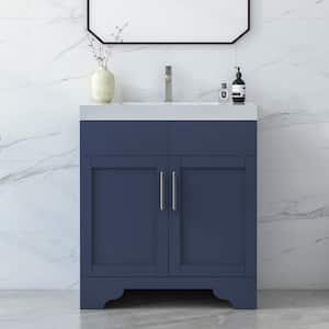Agnea 30 in. W x 21 in. D x 35 in. H Single Sink Freestanding Bath Vanity in Marine Blue with White Quartz Top