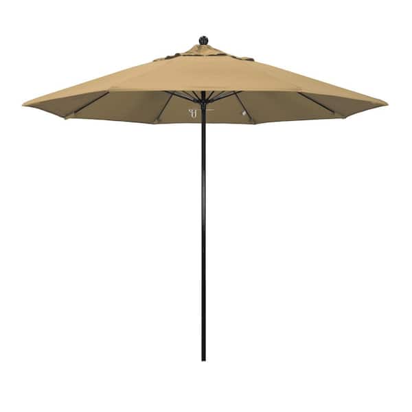 California Umbrella 9 ft. Black Fiberglass Commercial Market Patio Umbrella with Fiberglass Ribs and Push Lift in Champagne Olefin