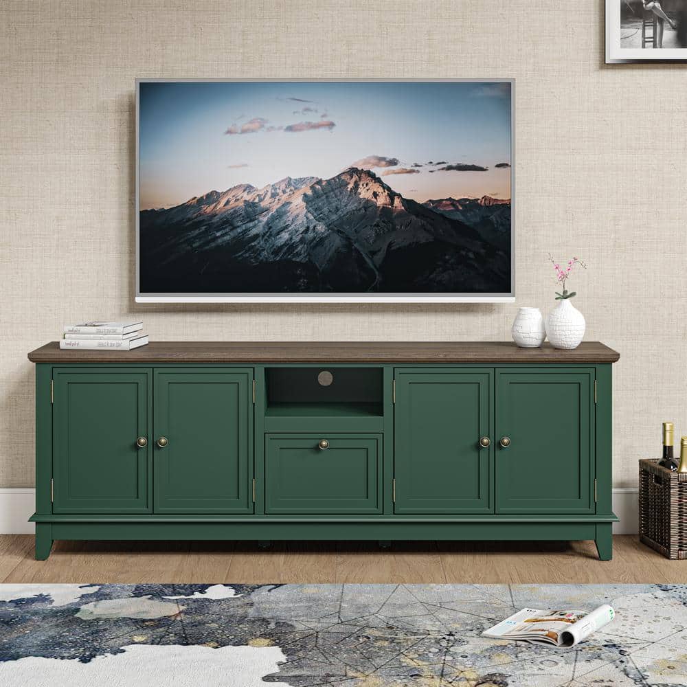 Festivo 72" Green Wood TV Stand with Hidden Drawer
