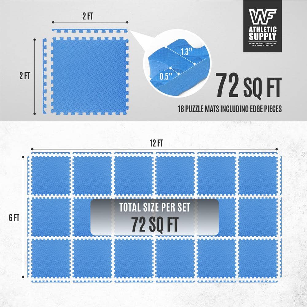 Blue Diamond Pattern Interlocking EVA Foam Exercise Mats, 24" x 24"
