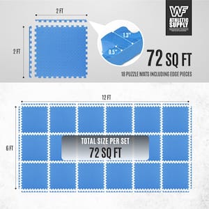 Blue 24" W x 24" L x 0.75" Thick EVA Foam Double-Sided Diamond Pattern Gym Flooring Tiles (18 Tiles/Pack) (72 sq. ft.)