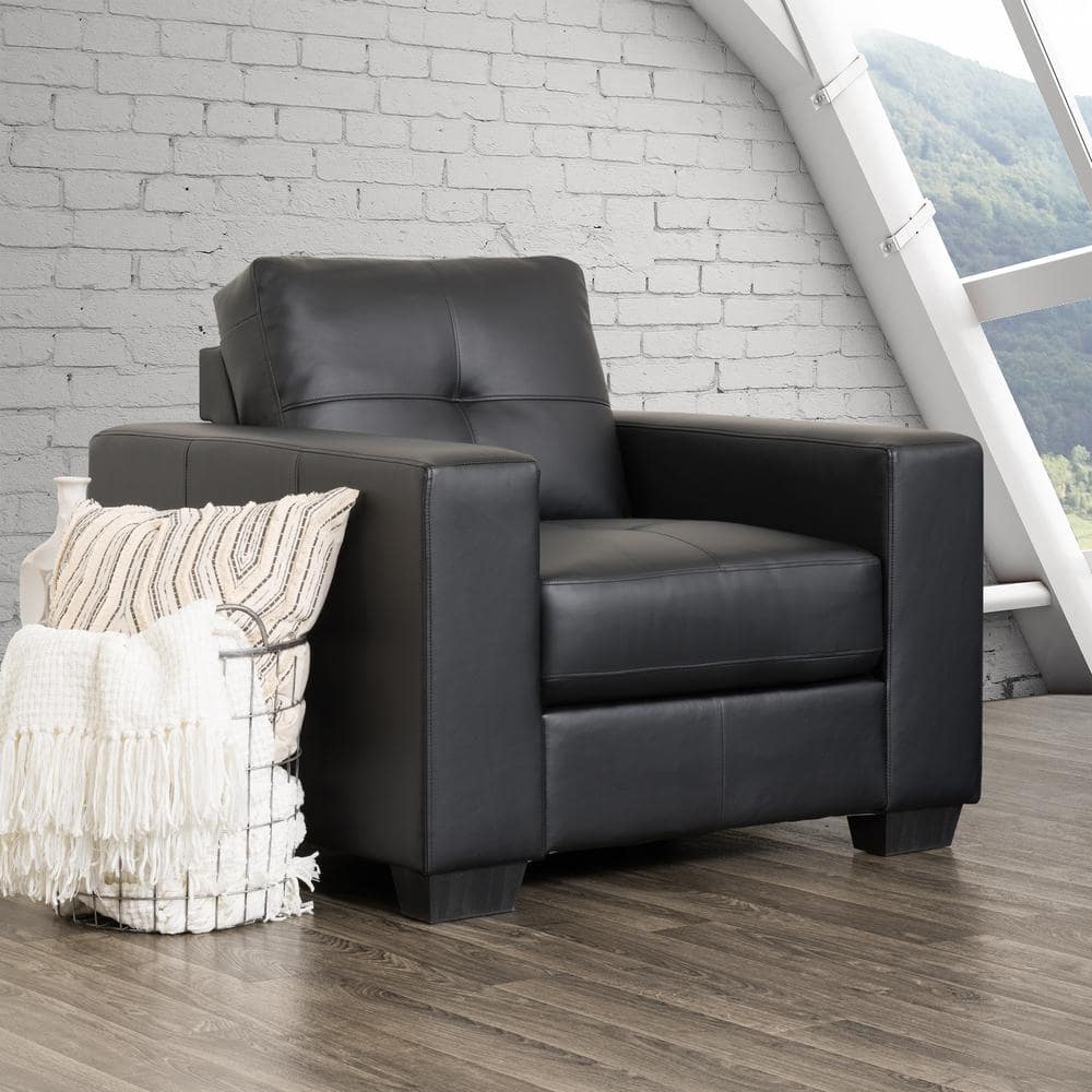 Corliving Club Tufted Black Bonded, Bonded Leather Chairs