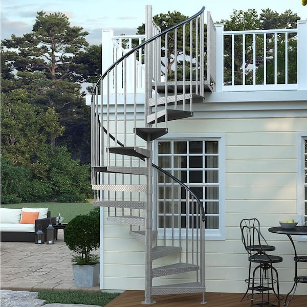 Reroute Galvanized Exterior 60 in. Diameter Spiral Staircase Kit, Fits Height 110.5 in. to 123.5 in.