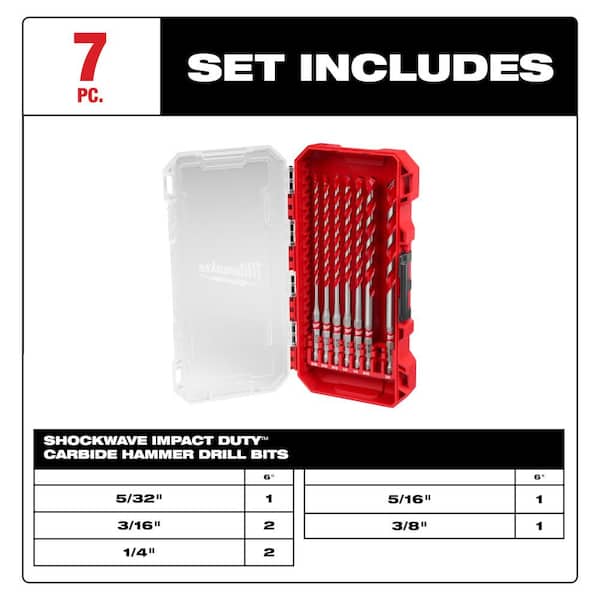 Shockwave Carbide Hammer Drill Bit Kit (7-Piece)