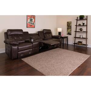 Reel Comfort Series 3-Seat Reclining Brown Leather Theater Seating Unit with Straight Cup Holders