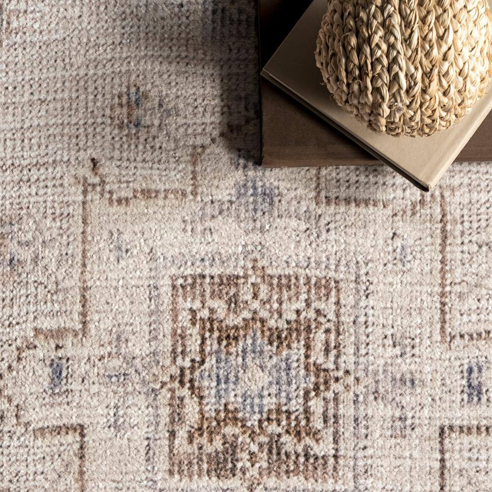 EasyCare 18" Square Beige Synthetic Stain-Resistant Accent Rug