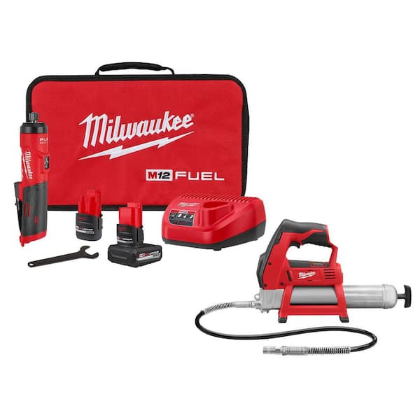 M12 FUEL 12V Lithium-Ion Brushless Cordless 1/4 in. Straight Die Grinder & M12 Grease Gun