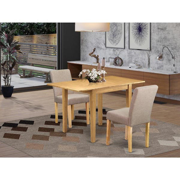East West Furniture 3-Piece Natural Brown Oak Finish Solid Wood Top Dining Table Set