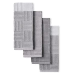 Gray Basketweave Striped Terrycloth Kitchen Towel Set (Set of 4)
