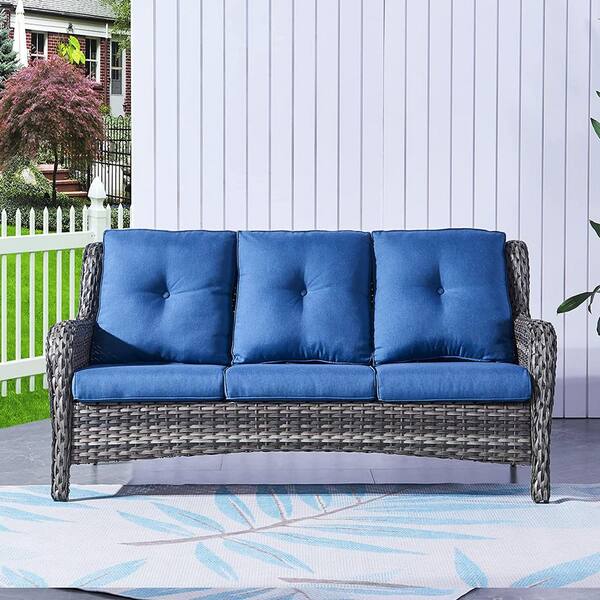 Pocassy 3 Seat Wicker Outdoor Patio Sofa Couch with Deep Seating and
