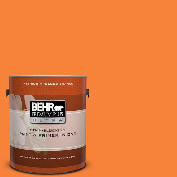 BEHR Premium Plus Ultra 1 gal. #230B-6 Orange Burst Hi-Gloss Enamel Interior Paint and Primer in One