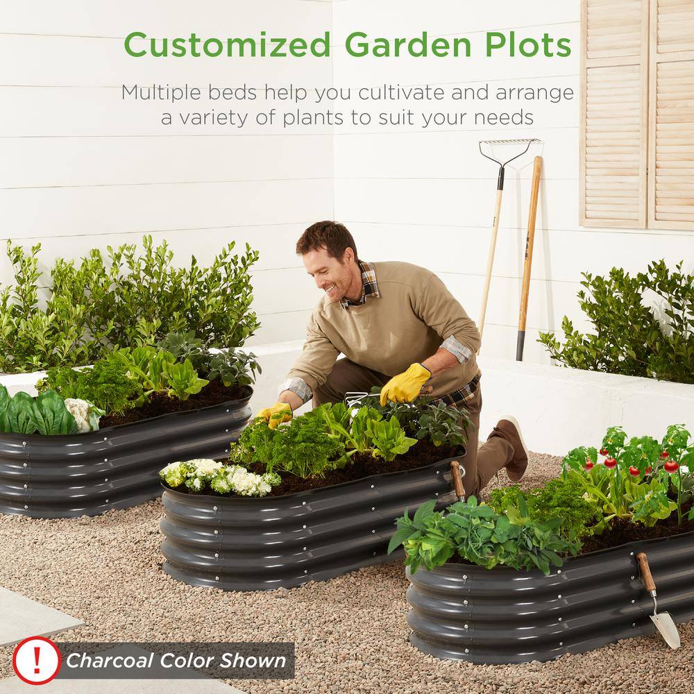 Dark Green Metal Oval Raised Garden Bed Planter Box
