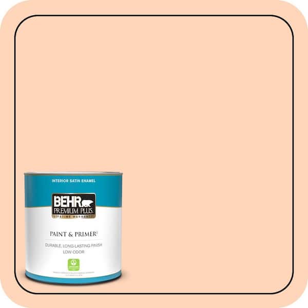 BEHR PREMIUM PLUS 1 qt. #260A-3 Peach Beige Satin Enamel Low Odor Interior Paint & Primer