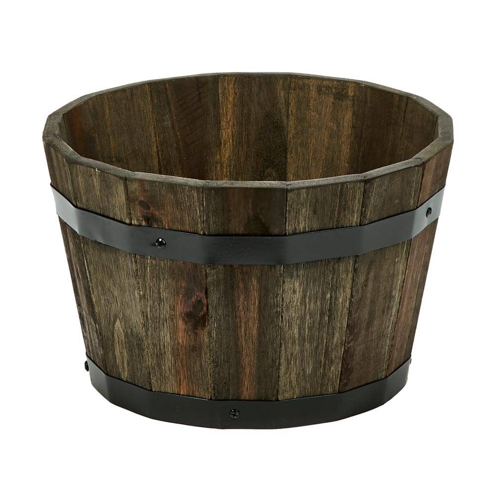 13 in. Dia x 8 in. H Brown Wood Bucket Barrel