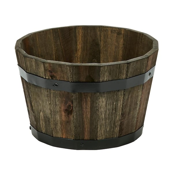 13 in. Dia x 8 in. H Brown Wood Bucket Barrel