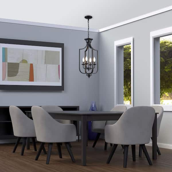 Hillcrest 12 in. 4-Light Matte Black Pendant Light Fixture with Metal Shade