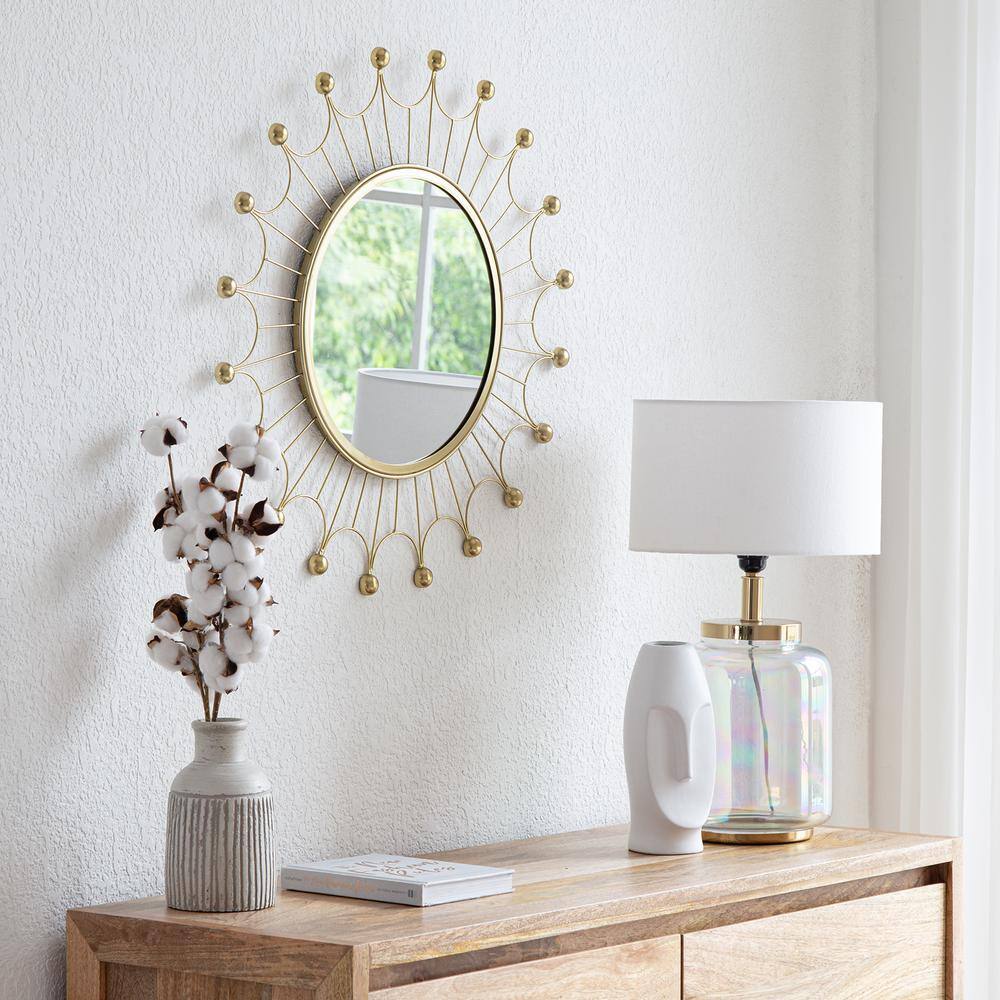 25" Round Frameless Gold Bulb Accent Wall Mirror