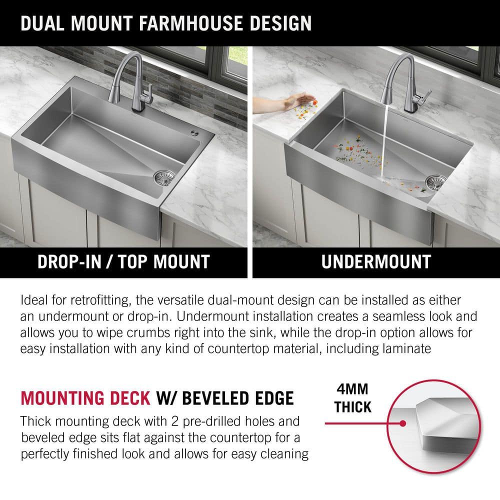Delta 33-inch Stainless Steel Farmhouse Apron Front Single Bowl Sink