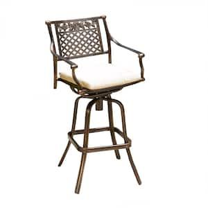 Sebastian Swivel Aluminum Outdoor Patio Bar Stool with Beige Cushion