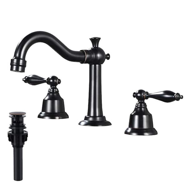 AKLFGN Double Handle 8 in. Widespread Bathroom Faucet 3-Hole Bathroom Sink Faucet with Pop-Up Drain in Oil Rubbed Bronze