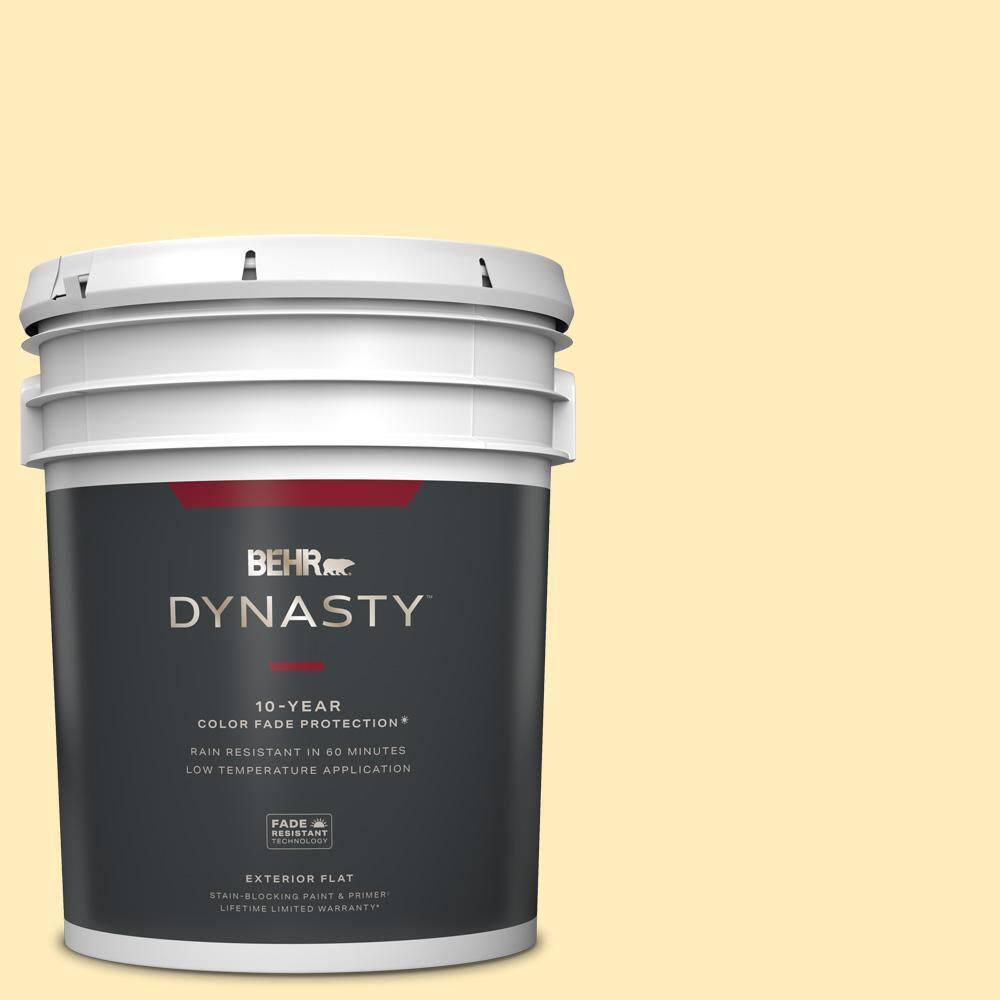 BEHR DYNASTY 5 gal. #P290-1 Soft Buttercup Flat Exterior Stain-Blocking ...