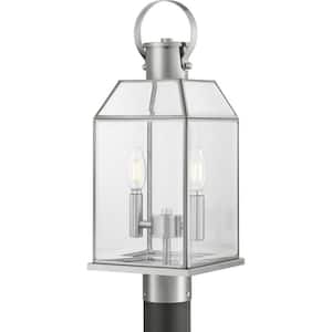 Canton Heights 2-Light Stainless Steel Outdoor Post Lantern with Clear Beveled Glass
