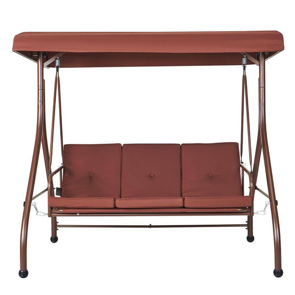 3-Person Steel Metal Outdoor Patio Swing with Canopy and Cushions in Brown price history on PriceWatchPro
