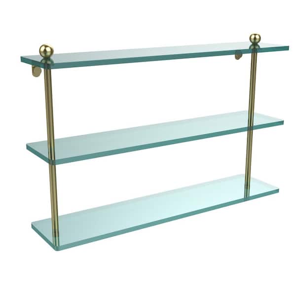 Allied Brass 22 in. L x 15 in. H x 5 in. W 3-Tier Clear Glass Bathroom Shelf in Satin Brass