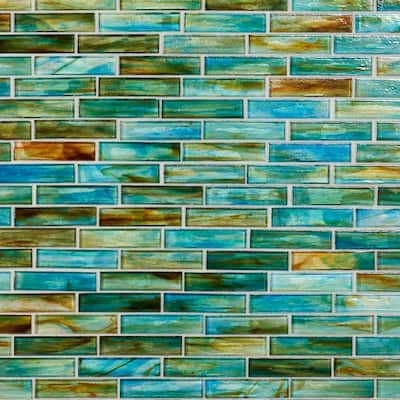Aqua Blue Ocean French Pattern 3 in. x 6 in. Glass Mosaic Tile Sample